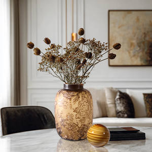 शाश्वत सुरुचिपूर्ण भूरे रंग-सोने के ग्रेडिएंट पुष्प-पैटर्न फ्रॉस्टेड ग्लास वेस ब्राउन-गोल्ड टोन शानदार बेडरूम सजावट - Product Image 4