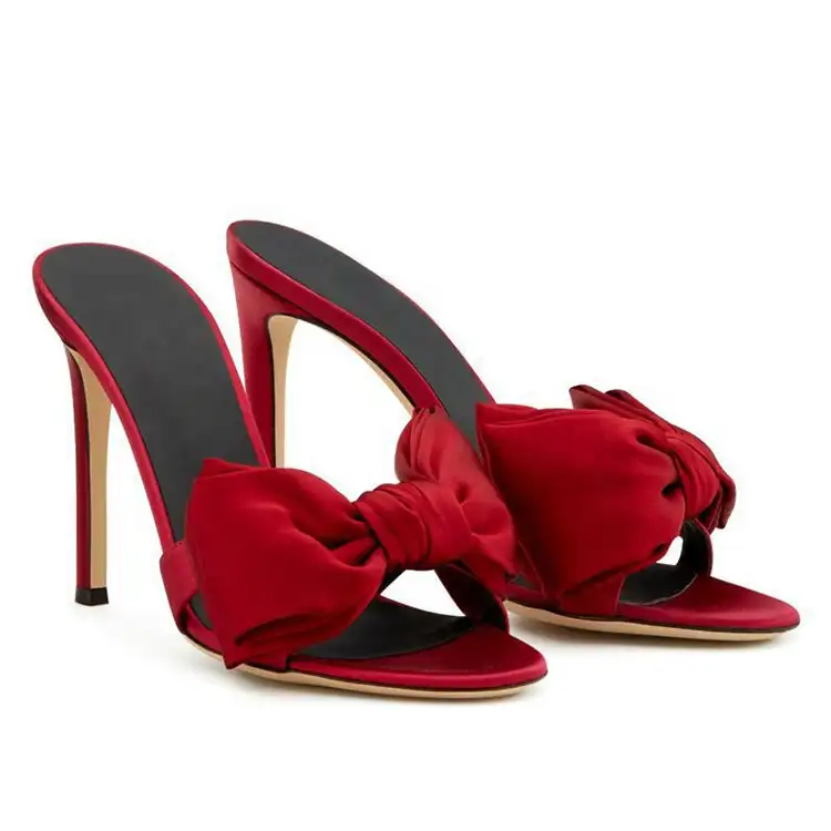 Sandalias de tacón alto con lazo para mujer, calzado de tacón de aguja satinado de lujo