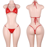 Ensemble de lingerie deux pièces sexy en cuir effet mouillé avec boucle de ceinture, style bikini, pour femmes, idéal pour les soirées en boîte, les festivals, les raves et les tenues de clubbing