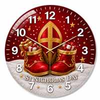 Horloge murale en verre ronde de 30 cm avec cadran imprimé Boxing Day, idéale pour le salon, la salle à manger, le magasin, la décoration murale de la maison