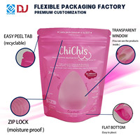 Sachet d'emballage laminé rose personnalisé en PE de qualité alimentaire, écologique et recyclable, refermable, avec fenêtre, pour maquillage