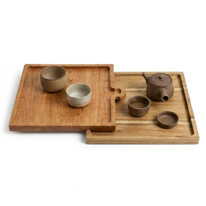 Plateau de service rectangulaire en bois avec poignée, moderne, pour thé et collations, motif personnalisé, vaisselle sur mesure, taille et forme personnalisables, haute qualité - Product Image 1