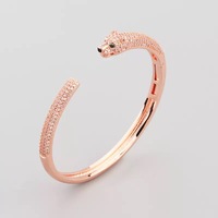 Nouveau produit, bracelet jonc ouvert en forme de tête de léopard en zircon cubique, design hip-hop, luxe léger, tendance, bijoux