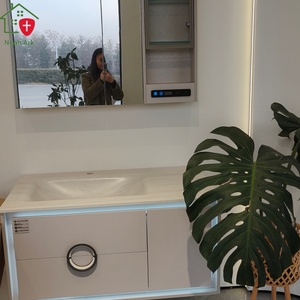 French-style Modern White Bathroom <b>Vanity</b> Unit Smart Lacquer Finish Transparent Display Countertop Warm-Toned Melamine Board MDF - Product Image 5