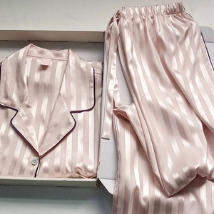 定制奢华缎面睡衣套装女童睡衣家居舒适条纹睡衣女式睡衣 - Product Image 3