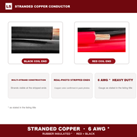 Câble de soudure 6 AWG, fil torsadé, 3 m rouge, 3 m noir, isolé en caoutchouc, pour applications solaires, VR, voitures, bateaux