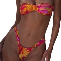 Maillot de bain imprimé fleuri maillots de bain fendus pour femmes bandeau bikini maillots de bain à lacets string micro bikini