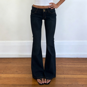Pantalones Casuales Acampanados Elásticos Versátiles de Estilo Urbano Ins, Azul Oscuro, de Cintura Baja, Ajustados y Favorecedores, con Bolsillos, para Chicas Modernas - Product Image 4