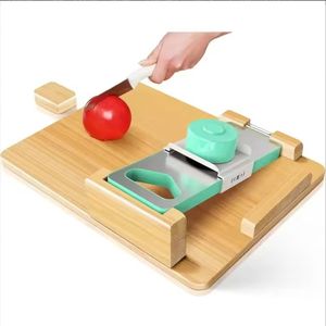 Planche à découper en bambou et en <span class=keywords><strong>bois</strong></span> durable, adaptée aux personnes amputées d'une seule main, avec des plateaux et une planche à fromage en bambou et un couteau - Product Image 4