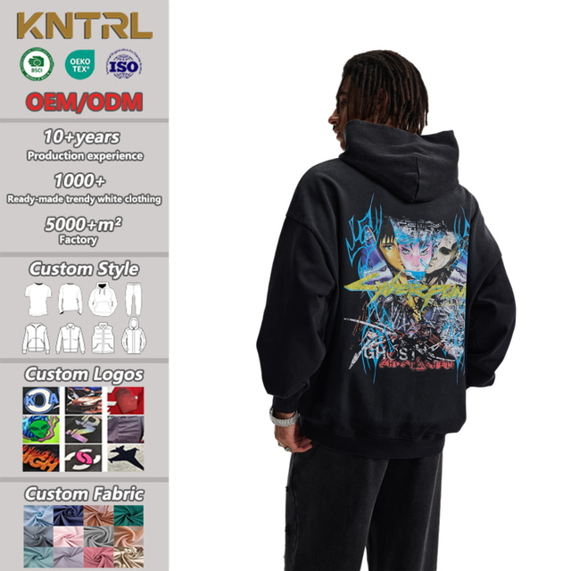 Custom Manufacturer Men's Clothing Brand New Cyberpunk Fashion DTG Print Destruction Hooded Sweatshirt