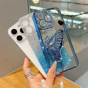 Phụ Nữ Sang Trọng <span class=keywords><strong>Bling</strong></span> Kim Cương Long Lanh Bướm Trường Hợp Điện Thoại Cho Iphone 16 Pro Max 15 14 13 12 11 Mềm TPU Bìa Với Chuỗi - Product Image 3