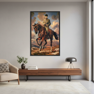 Elegant Printed Canvas Artwork Featuring Ataturk Riding Horse,<b>BLACK</b> <b>FRAMED</b> CANVAS - Product Image 3