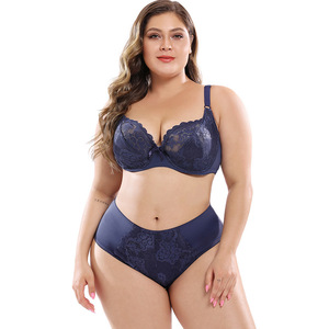 Ensemble de lingerie sexy pour femmes grande taille SMOOTH, ultra-fin, en dentelle, pour tous les jours, soutien-gorge à coupe haute, soutien-gorge à bonnet plein, culotte, taille <span class=keywords><strong>E</strong></span> - Product Image 4