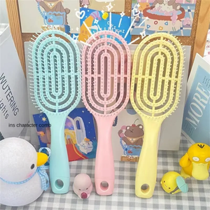 Custom Plastic Round Shape Hairbrush with Hollow Detangling Feature Curly Hollow Scalp <b>Massage</b> Comb <b>Personal</b> Care Beauty Product - Product Image 1