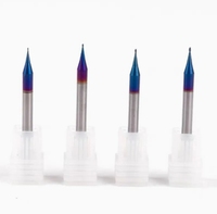 Fraise à queue sphérique en carbure HRC65, micro-diamètre, 2 dents, avec revêtement Nano-bleu, pour outils de fraisage CNC