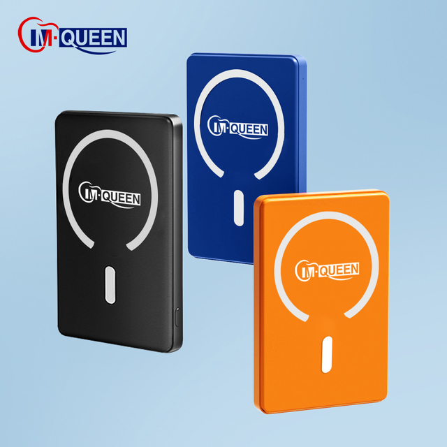 OEM Logo M-Queen Mag 5000mah Li-Polymer ABS+Metal Battery Pack Portable Slim Mini Wireless Charger 15W Magnetic Power Bank