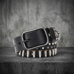Ceinture en cuir Western Bullet Stud avec boucle en alliage, style punk vintage, décontractée pour homme, 3,8 cm de large, en cuir de vachette durable - Product Image 2