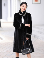 Damen Winter Luxus Casual Oberbekleidung Großhandel 100% Echt Nerz Pelz Langer Mantel mit Stehkragen und Polyester futter