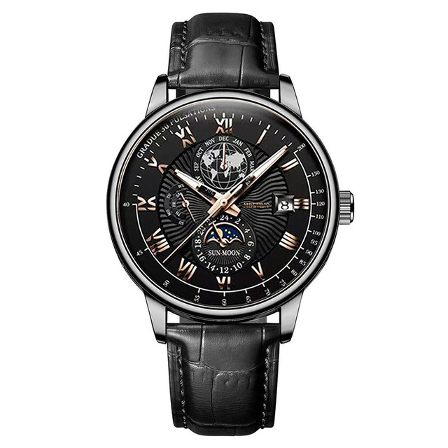 WJ-11452 Trendy Luxury Best Selling Male Watch Leather Strap Men Wristwatches Moonphase Design Quartz Date Watch for Men