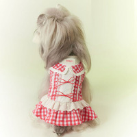 Jolie robe en dentelle à carreaux rouges pour animaux de compagnie, robe à nœud papillon pour chien et chat, printemps-été