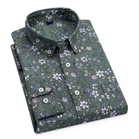 Kemeja katun murni lengan panjang pria, kemeja pria motif Oxford kasual modis kemeja bunga kecil Musim Semi dan Gugur