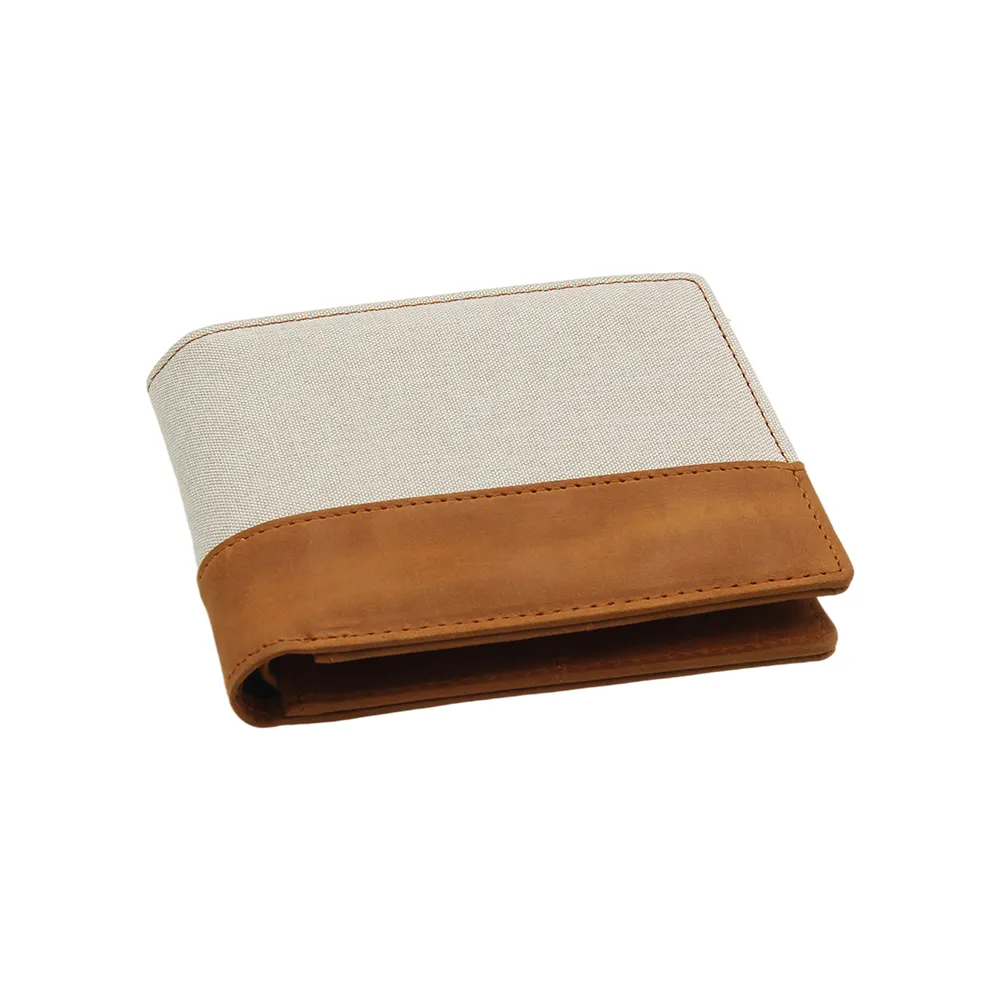 High quality crazy horse genuine leather wallet leisure mix canvas wallet for men RFID blocking