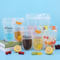 Pochette à jus réutilisable de 500 ml avec poignée, autoportante, refermable, avec trou pour paille, en plastique de qualité alimentaire pour thé au lait