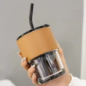 Nordic Ins Custom 420ml Clear Blank Drinking Tumbler borosilicato riutilizzabile tazza da caffè in vetro da viaggio con cannuccia/coperchio