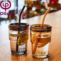 Gobelet en verre sans plomb avec paille et couvercle, 400 ml, tasse à boisson portable, réutilisable, 3 couleurs disponibles