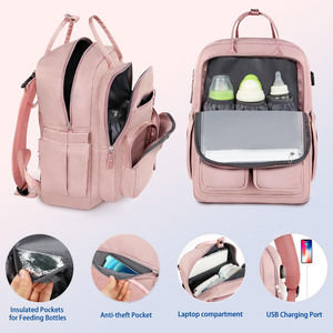 Sac à langer de voyage imperméable et tendance, sac à langer portable pour bébé, sac à dos confortable et isolé pour maman avec port de charge USB - Product Image 3