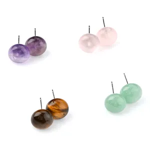 Semi-precious Stone Coin Disc Stud Earring Stone Healing Crystal Gem Stones Round Earring Stud