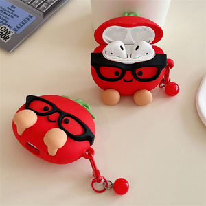 Étui mignon en forme de tomate 3D, housse de protection en silicone souple avec breloque cerise, compatible avec les étuis <span class=keywords><strong>AirPod</strong></span> 1/2/3/4/Pro/Pro 2/Pro 3 - Product Image 4