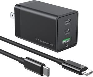 Adaptateur de <span class=keywords><strong>chargeur</strong></span> mural PD 67W GaN PPS 3 ports pour <span class=keywords><strong>Macbook</strong></span> Pro/Air Dell XPS 13 Ordinateurs portables HP iPhone Samsung III <span class=keywords><strong>Chargeur</strong></span> rapide USB C 67W - Product Image 1
