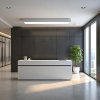 Comptoir d'accueil minimaliste en bois pour bureau, hall d'entrée, commerce, clinique ou projet de réception