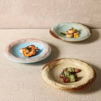 Assiette en céramique à glaçure réactive, effet de transmutation au four, vintage, rustique, faite à la main, unique pour la salle à manger