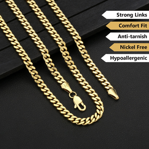 Hot Sale Stainless Steel <b>Titanium</b> Steel Miami Cuban <b>Chain</b> Necklace Gold Plated Hypoallergenic Hip Hop Jewelry Wholesale - Product Image 6