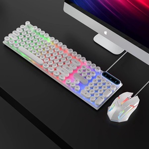 Ensemble clavier et souris de jeu lumineux étanche filaire USB punk, clavier de jeu rond avec touches lumineuses, combo clavier et souris de jeu - Product Image 2