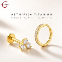 Gaby ASTM-F136 Titane de qualité implantable, Stud labret clicker à dos plat, fileté, 16G, sans nickel, Vente en gros, Boucle d'oreille à dos plat