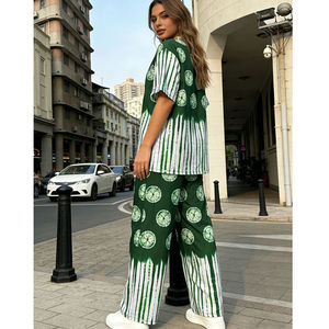 Nuovo Completo Estivo alla Moda per Donna: Camicia a Maniche Corte Stampata e Pantaloni Larghi, Set Due Pezzi - Product Image 2