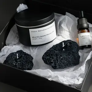 영적 치유 꽃 조각 로마 촛불 왁스 보석 블랙 운석 돌 모양 향기로운 촛불