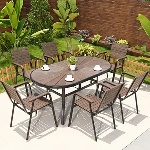 Modern Tuinmeubilair Patio Tuin Aluminium Frame Plastic Houten Stoelen En Tafel Sets