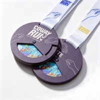 Médaille en bois découpée au laser personnalisée, écologique, pour marathon, avec impression couleur personnalisée et ruban sur mesure