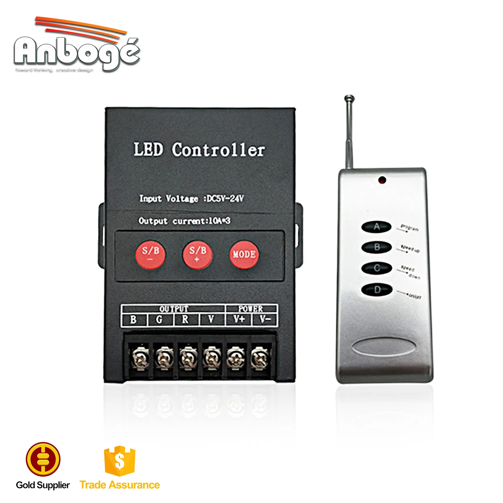 Commercial 30A RGB Controller with 4 Button RF Remote for RGB LED Strip Ribbon Tape