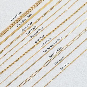 Dainty Gold Plated Layered Necklaces Minimalist Stainless Steel Herringbone Chain Necklace For Women WATERPROOF Jewelry