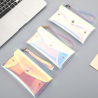 Hongbo dompet kartu polos, dompet kancing penutup gaya bisnis bening/holografik pembagi sisipan tersedia