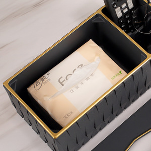 Modern Tissue Box With <b>Remote</b> <b>Holder</b> And Ashtray Resin Living Room Storage Organizer Black Gold Trim Multi Functional - Product Image 4