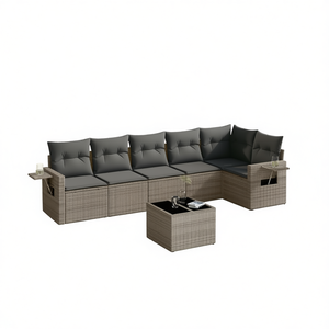 Conjunto de Sofás de Jardín de Ratán Gris, 6 Plazas, Muebles de Exterior Resistentes a la Intemperie, Diseño Contemporáneo - Product Image 1