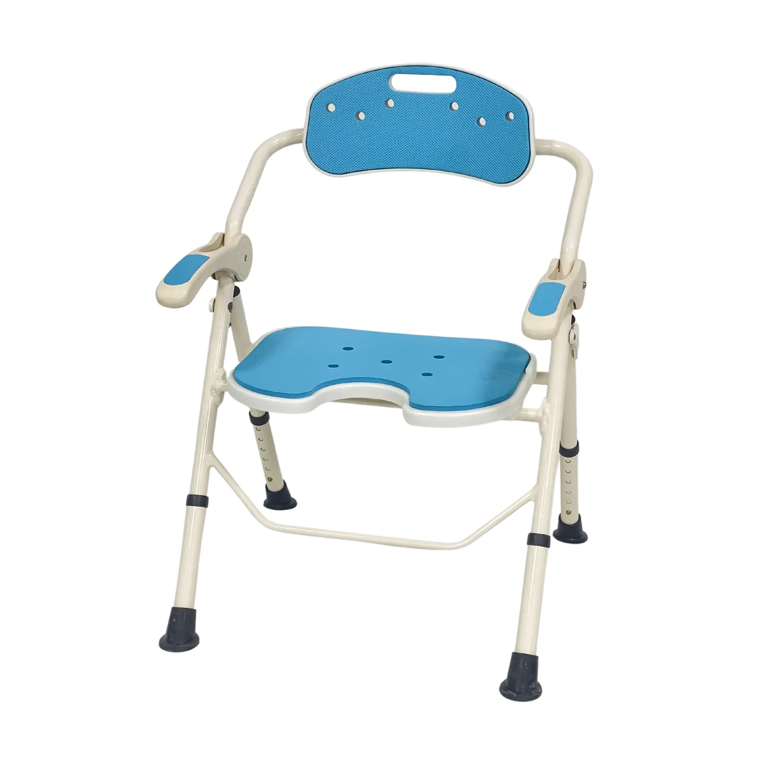 Silla de baño de Color azul de altura ajustable Bliss Medical, silla de baño, silla de ducha portátil para discapacitados con reposabrazos