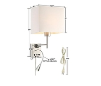 Applique murale avec lampe de lecture LED, applique murale avec chargeur USB, applique murale à bras articulé