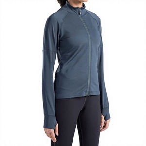 Women's Full Sleeve Solid Color Zip-Up <b>Yoga</b> <b>Jacket</b> With Contrast Stitch Sweat-Wicking Spandex Polyester Regular Fit - Product Image 1